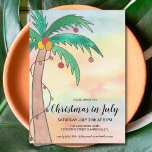 Christmas In July Palm Tree Party Invitation<br><div class="desc">Invite family and friends to your Christmas in July Party with these fun and festive invitations.
They feature a hand drawn decorated palm tree on a watercolor background.
Customize these party invitations with your details.
Original Watercolor © Michele Davies.</div>