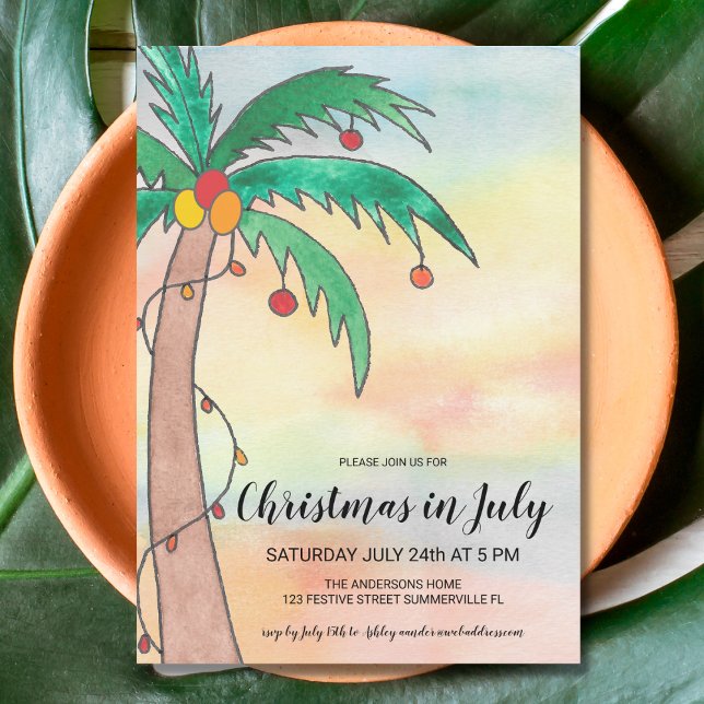 Christmas In July Palm Tree Party Invitation (Creator Uploaded)