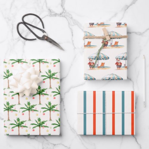 Christmas in July Palm Tree Summer Santa  Lines Wrapping Paper Sheets