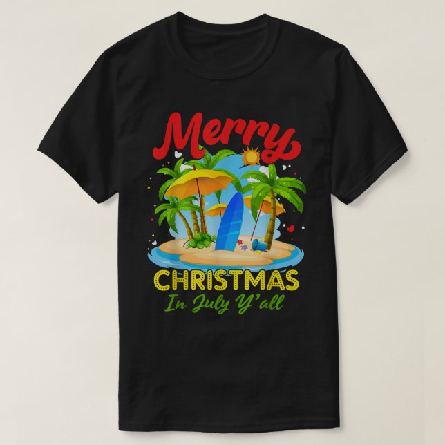 Christmas in July Palm Tree Xmas Tree Beach Summer T-Shirt (Design Front)