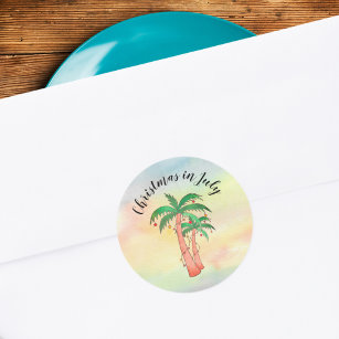 Christmas in July Palm Trees Classic Round Sticker