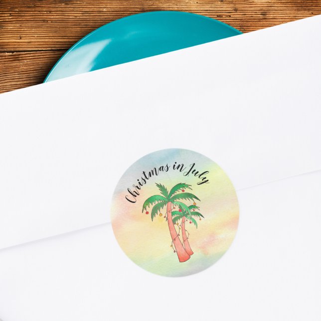 Christmas in July Palm Trees Classic Round Sticker (Creator Uploaded)