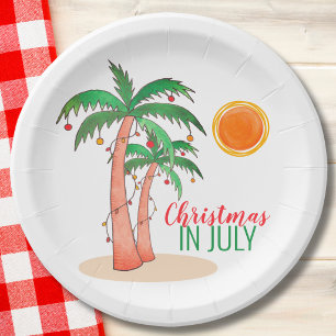 Christmas in July Palm Trees Party Paper Plates