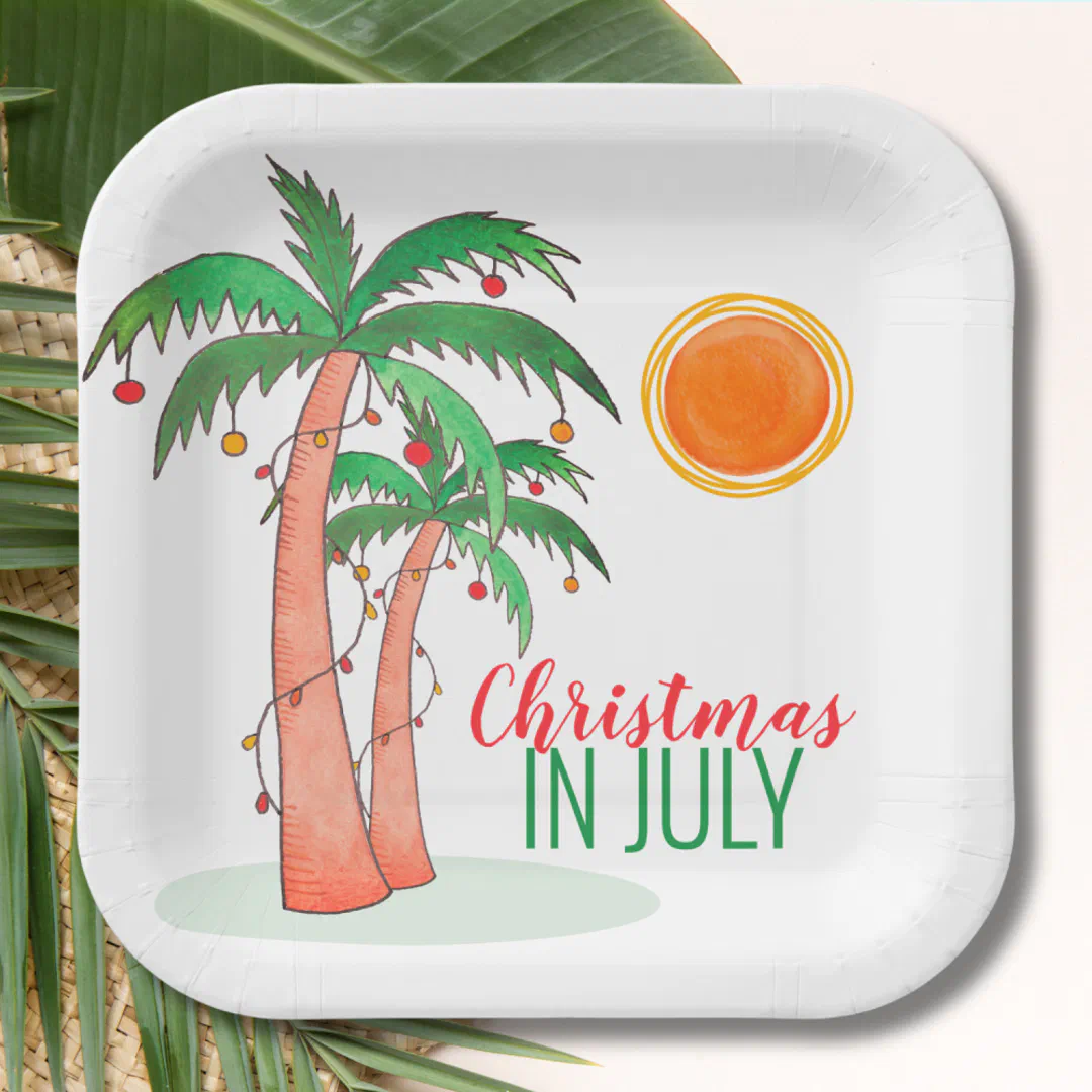 Christmas in July Palm Trees Party Paper Plates