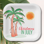 Christmas in July Palm Trees Party Paper Plates<br><div class="desc">Let's celebrate Christmas in July with a BBQ or party!
Invite family and friends to your Christmas themed celebration and decorate it with these island style paper plates featuring hand drawn palm trees decorated with lights.
Original Watercolor © Michele Davies.</div>