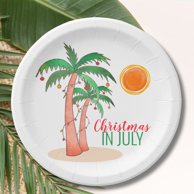 Christmas in July Palm Trees Party Paper Plates (Creator Uploaded)