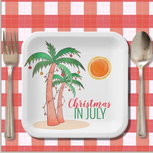Christmas in July Palm Trees Party Paper Plates