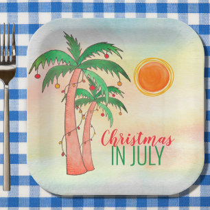 Christmas in July Palm Trees Party Paper Plates