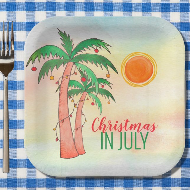 Christmas in July Palm Trees Party Paper Plates (Creator Uploaded)