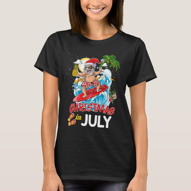 Christmas In July Party Costume Clothing Santa Sur T-Shirt (Front)