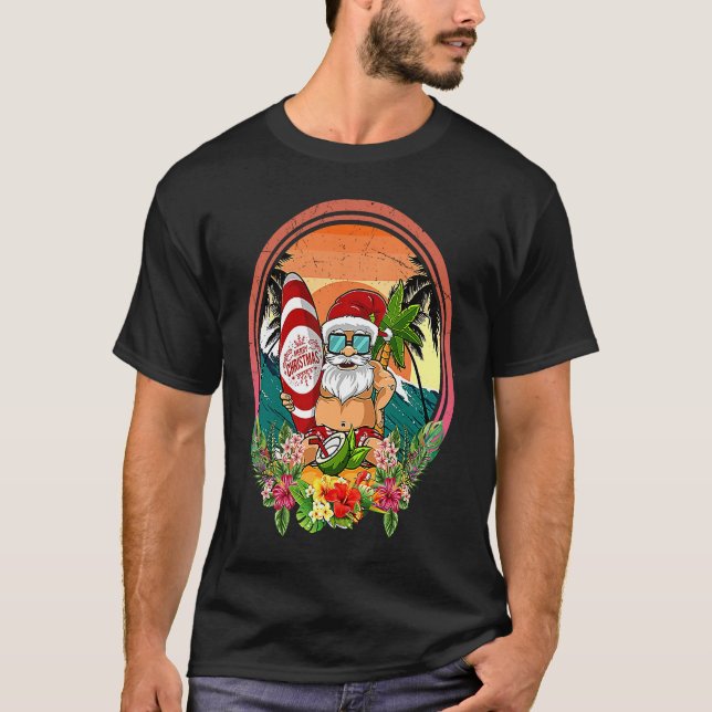 Christmas In July Party Costume Santa Surfing Vint T-Shirt (Front)