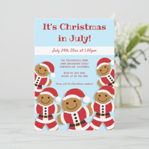 Christmas in July Party Gingerbread Santa Invite