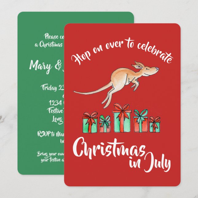 Christmas in July party kangaroo hop over  Invitation (Front/Back)
