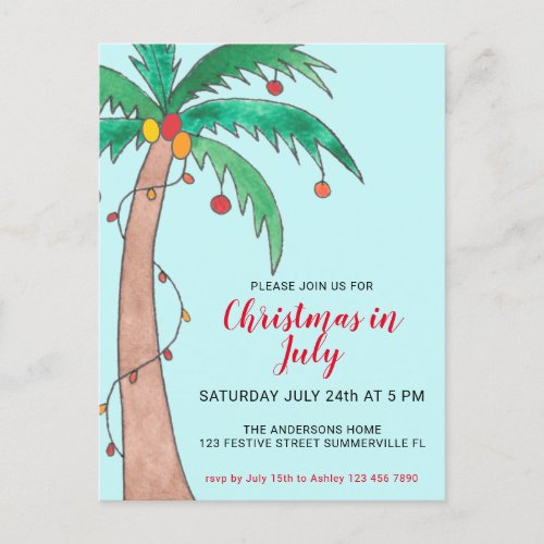 Christmas In July Party Palm Invitation Postcard