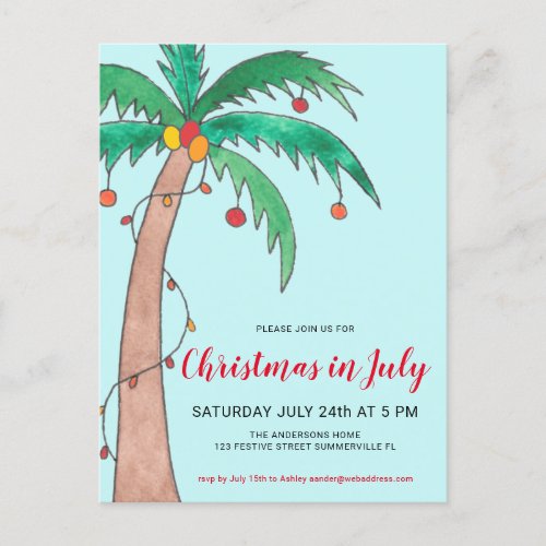 Christmas In July Party Palm Postcard Invitation