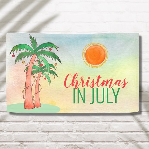 Christmas in July Party Palm Trees Banner