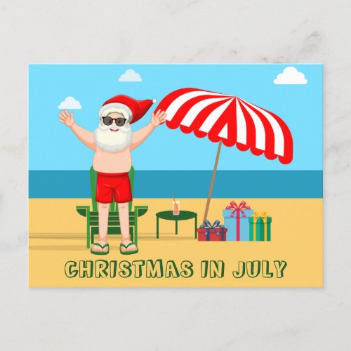 Christmas in July Party Summer Santa Claus Beach Postcard