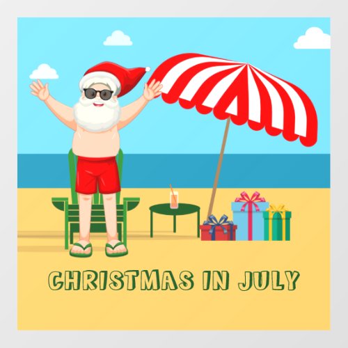 Christmas in July Party Summer Santa Claus Beach Wall Decal