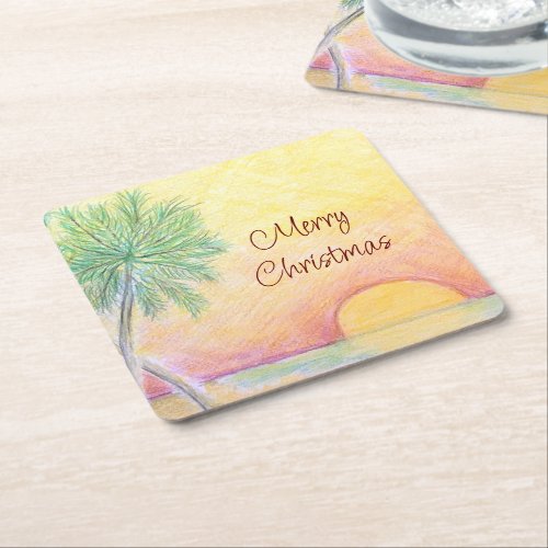 Christmas in July Party Tropical Beach Colorful Square Paper Coaster