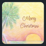Christmas in July Party Tropical Beach Colorful Square Sticker<br><div class="desc">Christmas in July Party sticker,  with a colorful tropical beach design. With red customizable lettering,  you can add your own message. Great for celebrating your summer celebration.</div>