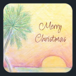 Christmas in July Party Tropical Beach Square Sticker<br><div class="desc">Christmas in July Party sticker,  with a colorful tropical beach design. With red customizable lettering,  you can add your own message. Great for celebrating at your summer celebration.</div>