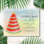 Christmas in July Party Watermelon Invitation Postcard<br><div class="desc">This Christmas in July Party Invitation postcard is decorated with a red watercolor watermelon Christmas tree on a colorful background. Easily customizable. Use the Design Tool to change the text size, style, or color. Because we create our artwork you won't find this exact image from other designers. Original Watercolor ©...</div>