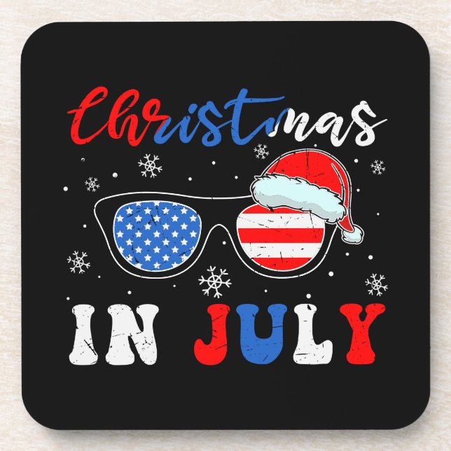 "Christmas in July" – Patriotic Sunglasses  Beverage Coaster (Front)