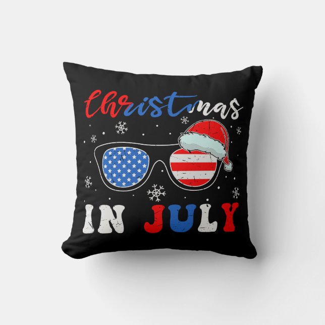 "Christmas in July" – Patriotic Sunglasses  Throw Pillow (Front)