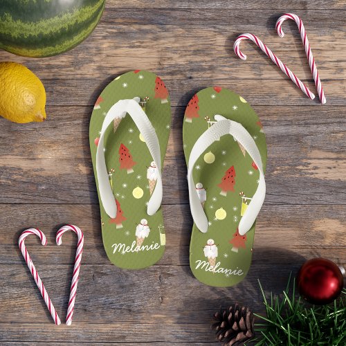 Christmas in July Personalized Green Kids Flip Flops