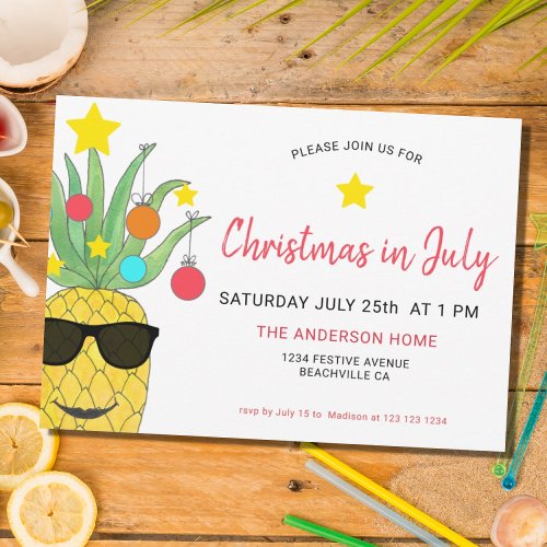 Christmas In July Pineapple Party Invitation 