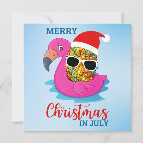 Christmas in July Pineapple Santas Hat Flamingo Ho Card