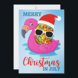 Christmas in July Pineapple Santas Hat Flamingo Ho Holiday Card<br><div class="desc">This funny design features a pineapple with sunglasses and Santa's hat wrapped in Christmas lights like a tree on a flamingo floater. Perfect Christmas in July gift for kids,  women and men to have fun this summer.</div>