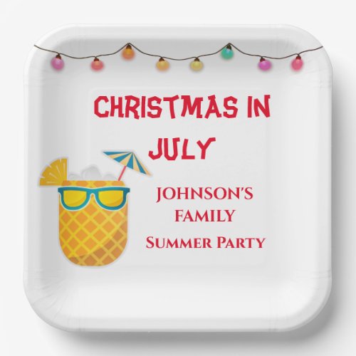 Christmas In July Pineapple String lights Summer  Paper Plates
