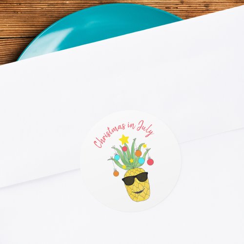 Christmas in July Pineapple Tropical Holiday  Classic Round Sticker