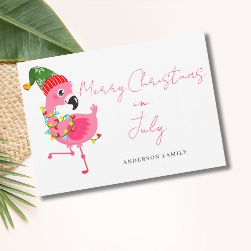 Christmas In July Pink Flamingo Flat Holiday Card