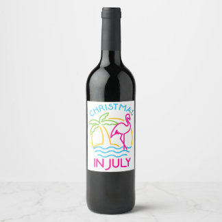 Christmas in July Pink Flamingo Funny Xmas Men Wom Wine Label