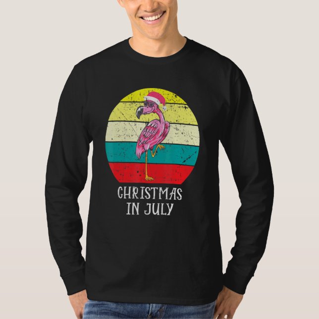 Christmas In July Pink Flamingo In Santa Hat Men-W T-Shirt (Front)