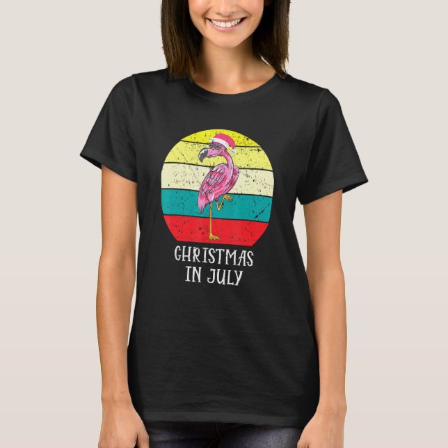 Christmas In July Pink Flamingo In Santa Hat Men-W T-Shirt (Front)