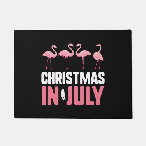 Christmas In July Pink Flamingo Love Heart Doormat