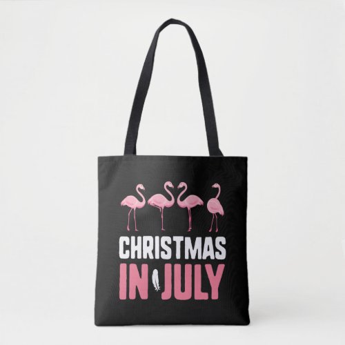 Christmas In July Pink Flamingo Love Heart Tote Bag