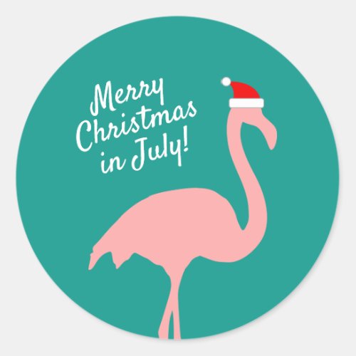 Christmas in July pink flamingo Santa Claus Classic Round Sticker