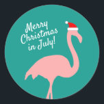 Christmas in July pink flamingo Santa Claus Classic Round Sticker<br><div class="desc">Christmas in July pink flamingo Santa Claus Classic Round Sticker. Cute  stickers and envelope seals. Add your own seasons greeting or Holiday message. Funny tropical bird design.</div>