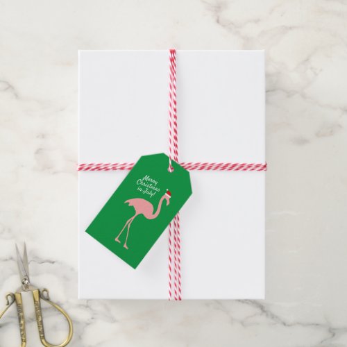 Christmas in July pink flamingo Santa Claus Gift Tags