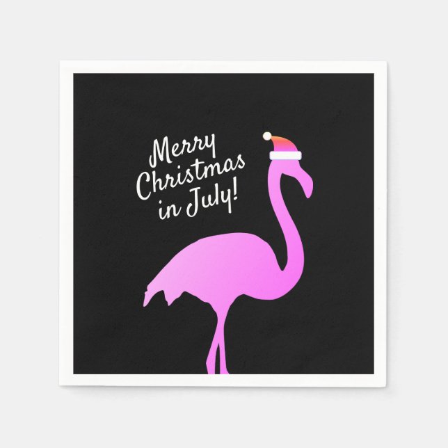 Christmas in July pink flamingo Santa Claus party Napkins (Front)