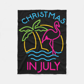Christmas In July Pink Flamingo Santa Hat Summer V Fleece Blanket