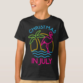 Christmas In July Pink Flamingo Santa Hat Summer V T-Shirt