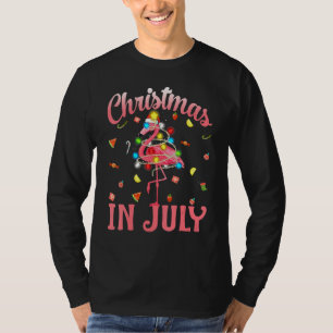 Christmas In July Pink Flamingo Wearing Santa Hat T-Shirt