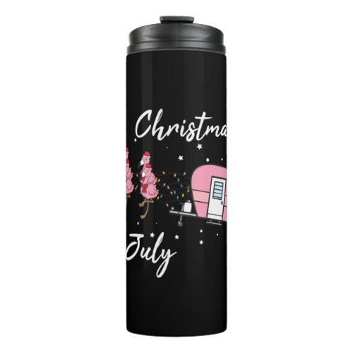 Christmas in july pink flamingo with camper thermal tumbler