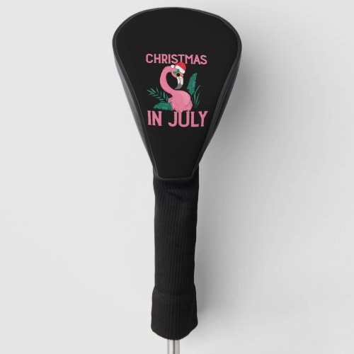 Christmas in july pink flamingo with santa hat golf head cover