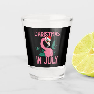Christmas in july pink flamingo with santa hat shot glass